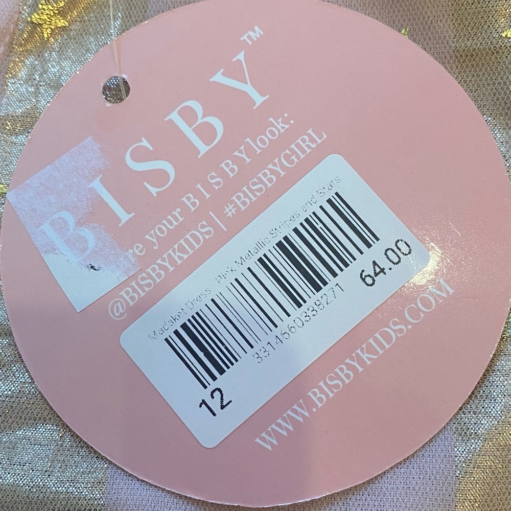 NWT Bisby Madaket Light Pink and Gold Metallic Stripes and Stars Dress, girls 12 - Picture 5 of 13